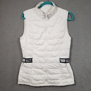 Zyia White Spell Out Zip Front Puffer Vest Large